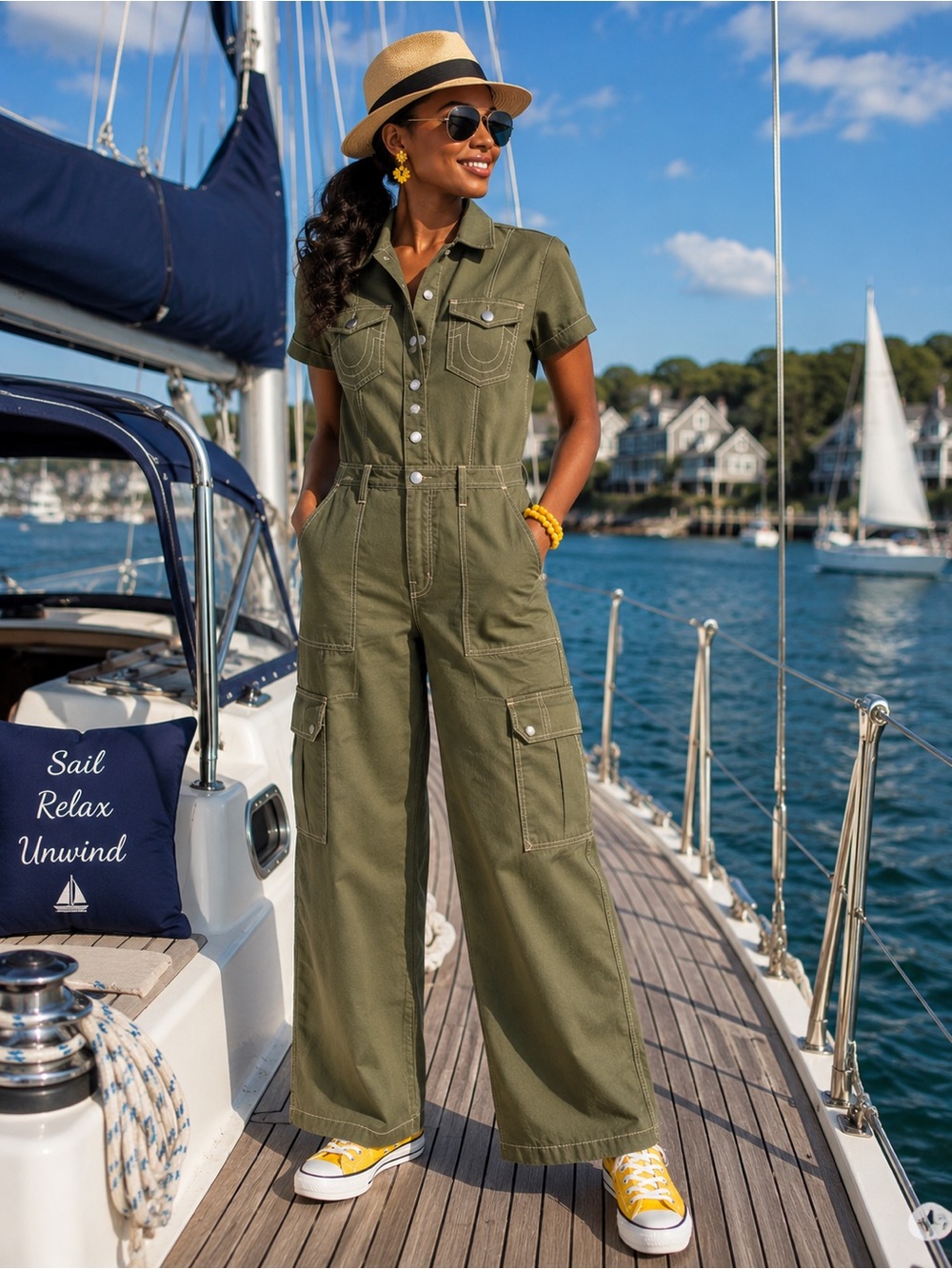 True Religion Olive Green Utility Jumpsuit